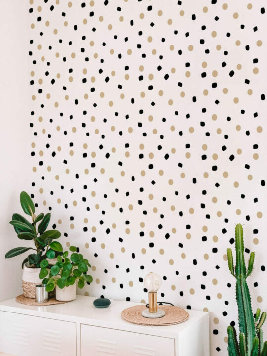 Beige, black and white dots stick on wallpaper