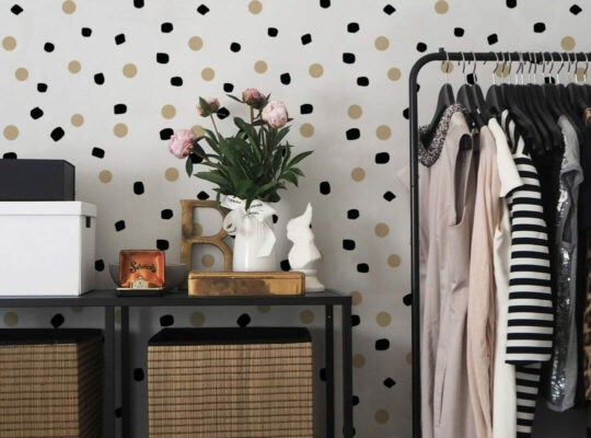 Beige, black and white dots self adhesive wallpaper