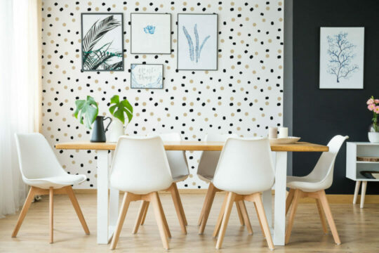 Beige, black and white dots temporary wallpaper