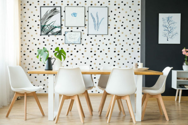 Beige, black and white dots temporary wallpaper