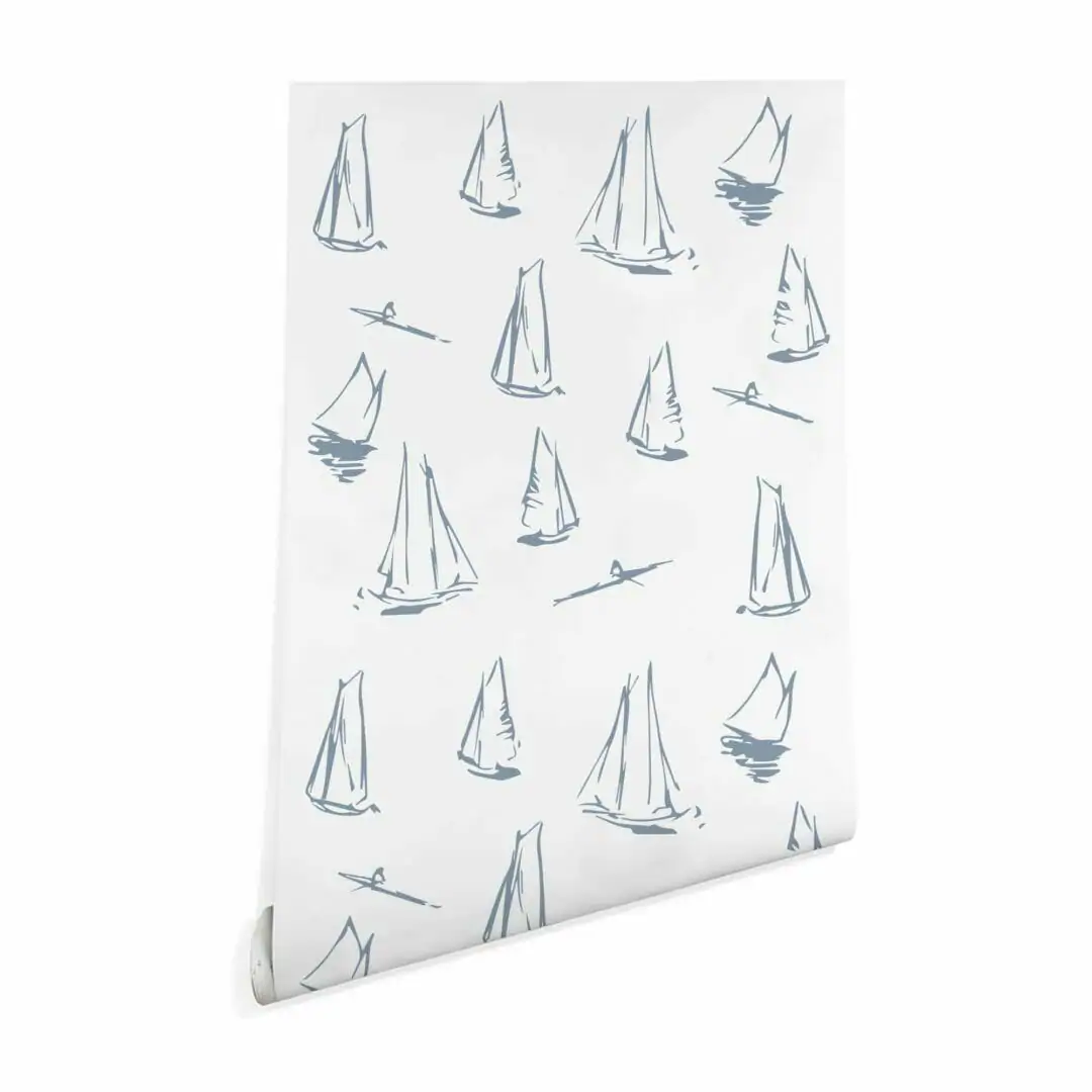 Peel & Stick Wallpaper 12ft x 2ft - Harbor Boats White Extra Large Nautical  Coastal Beach House Custom Removable Wallpaper by Spoonflower 