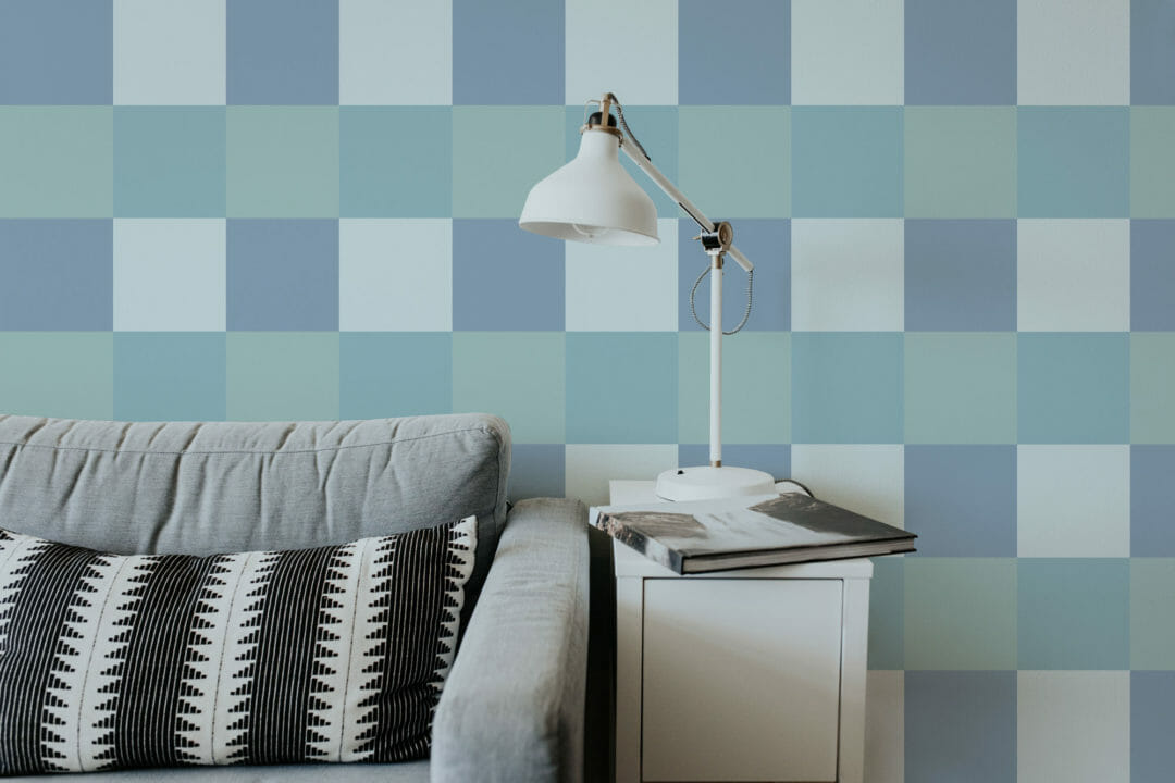 Blue gingham temporary wallpaper