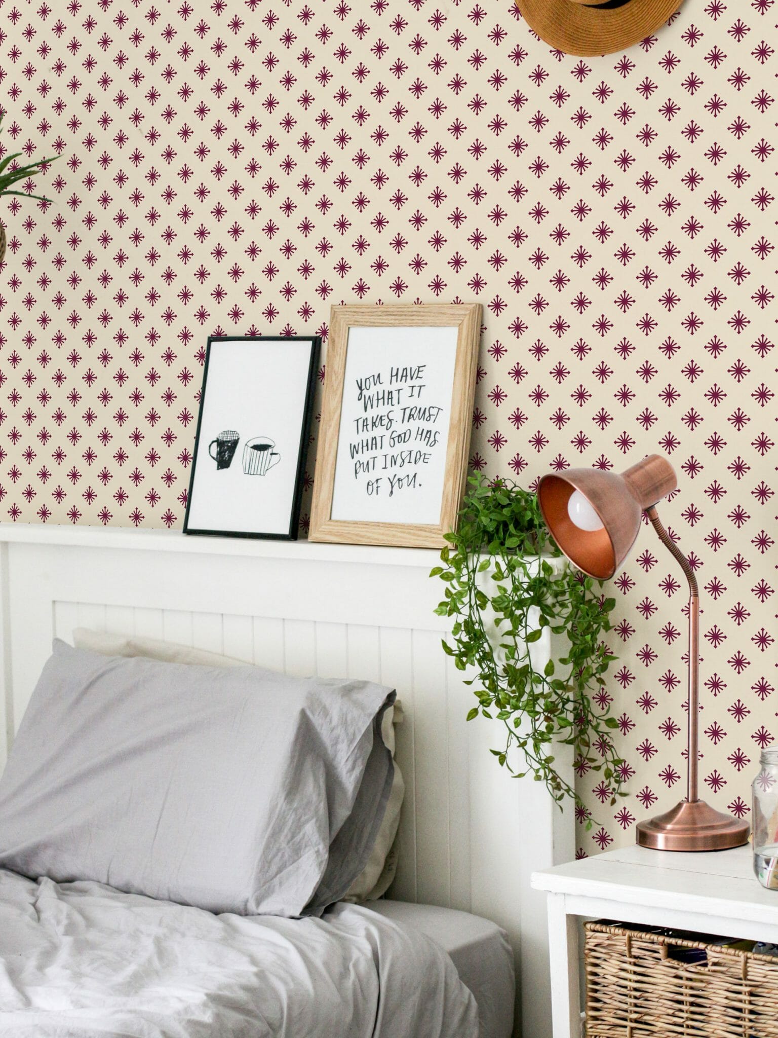 Burgundy and beige star peel and stick wallpaper | Fancy Walls