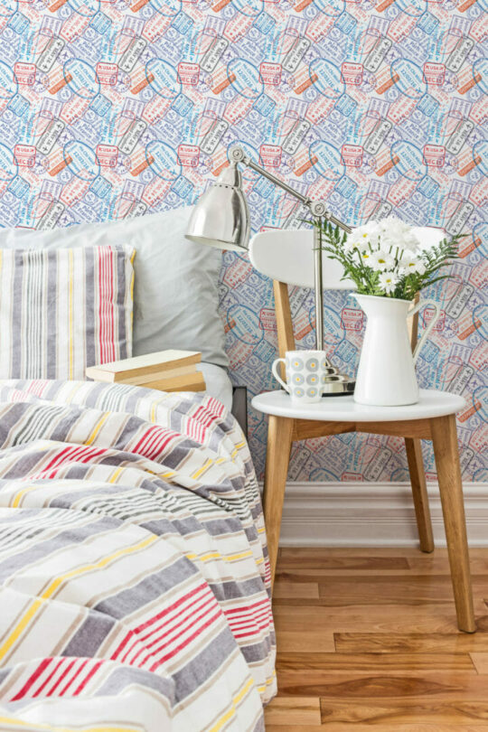 Stamp peel and stick removable wallpaper