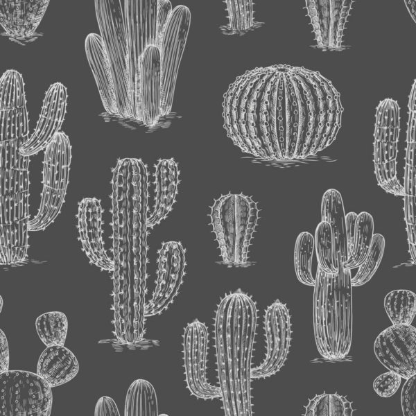 Gray and white cactus removable wallpaper
