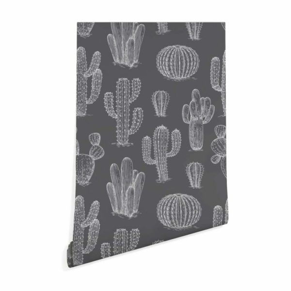 Gray and white cactus wallpaper peel and stick
