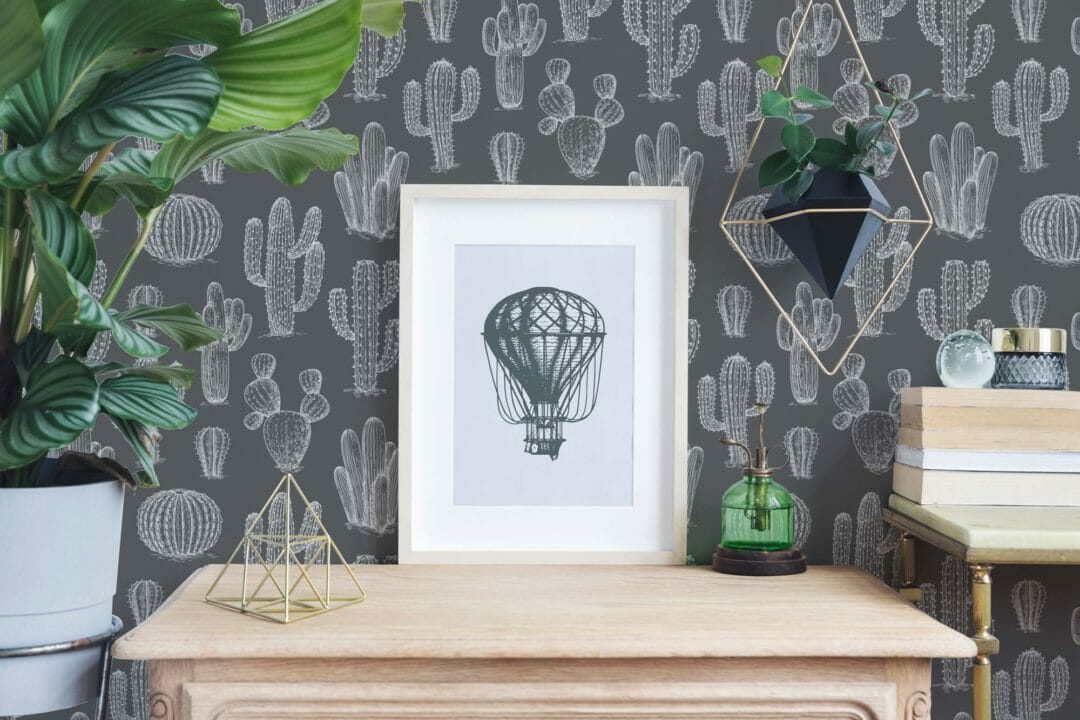 Removable Peel and Stick Wallpaper with Vintage Cactus