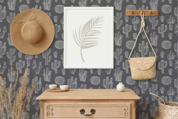 Gray and white cactus peel and stick removable wallpaper