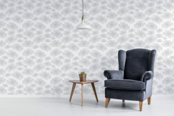 Seamless gray and white floral sticky wallpaper