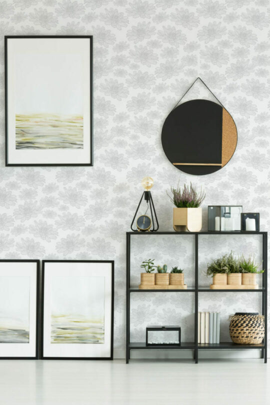 Seamless gray and white floral wallpaper for walls