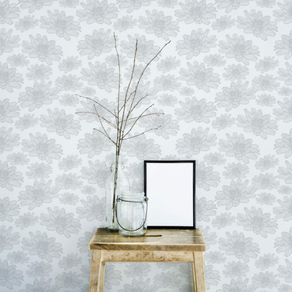 Seamless gray and white floral peel and stick removable wallpaper