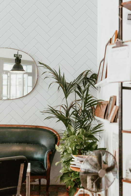 White herringbone tile stick on wallpaper