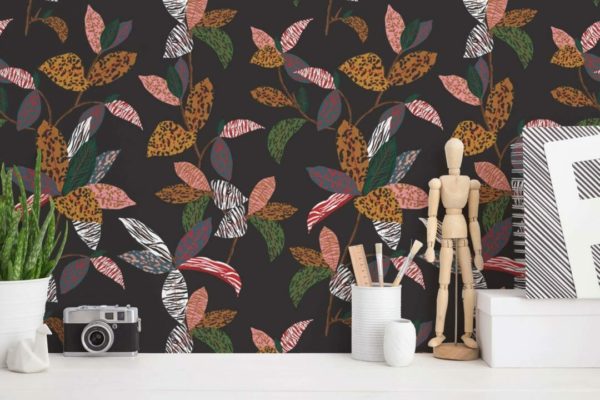 Animal print leaf sticky wallpaper