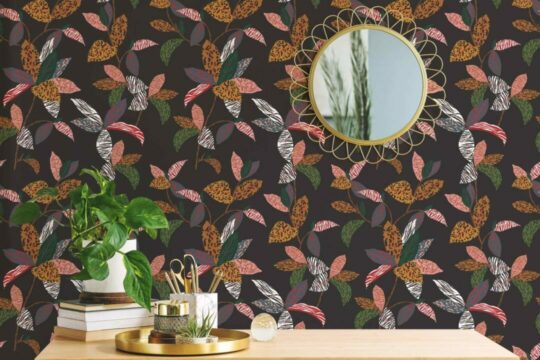 Animal print leaf peel stick wallpaper