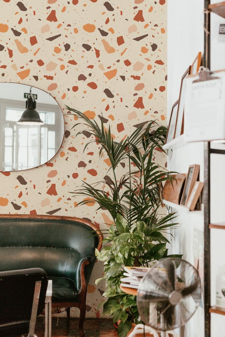 Orange terrazzo peel and stick wallpaper | Fancy Walls