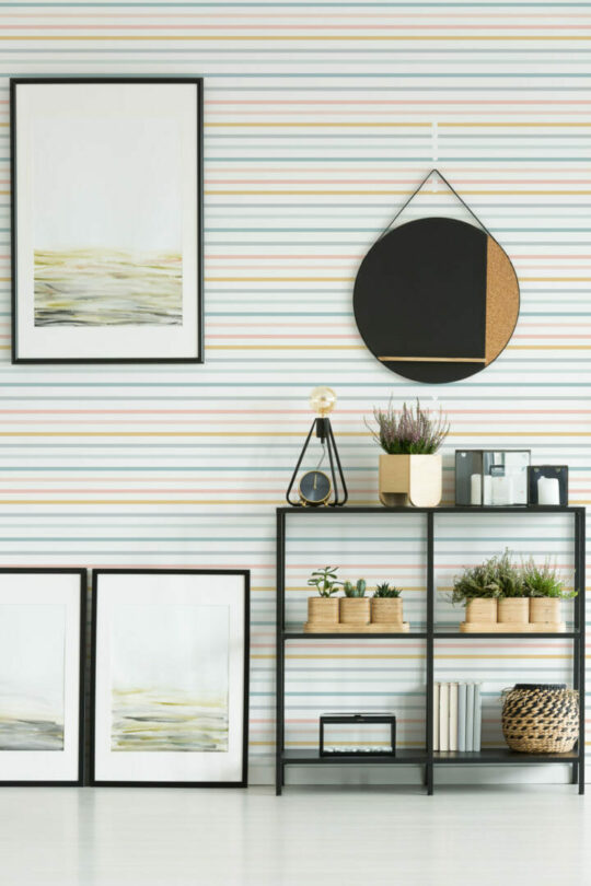 Pastel striped stick on wallpaper