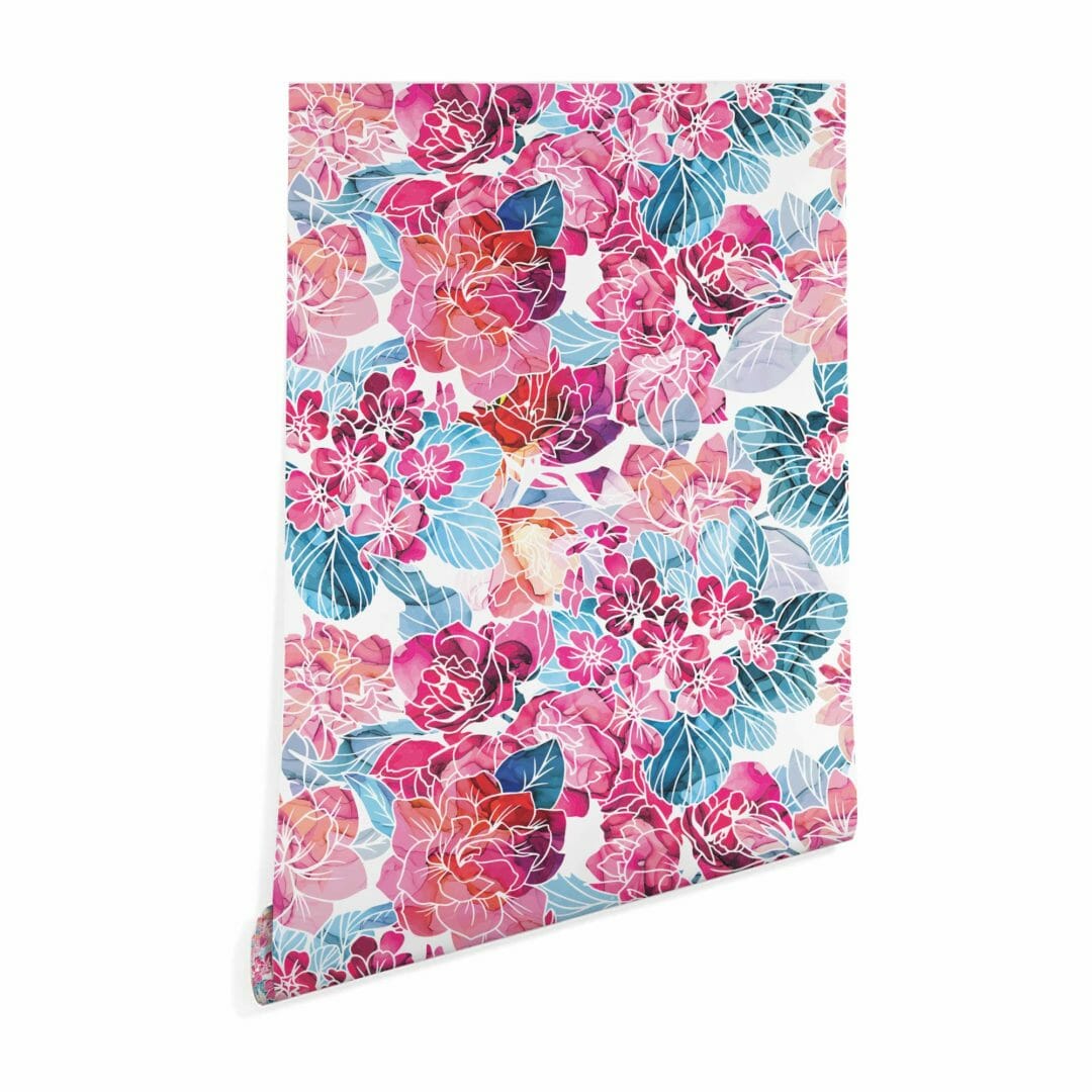 Pink and blue floral wallpaper peel and stick
