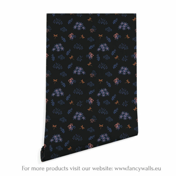 Dark blue floral sticky wallpaper