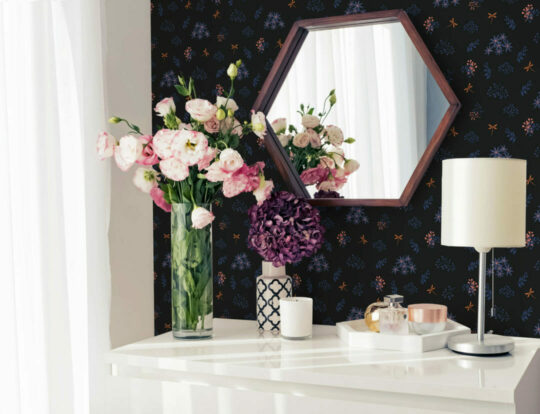 Dark blue floral temporary wallpaper