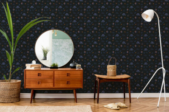 Dark blue floral peel and stick removable wallpaper