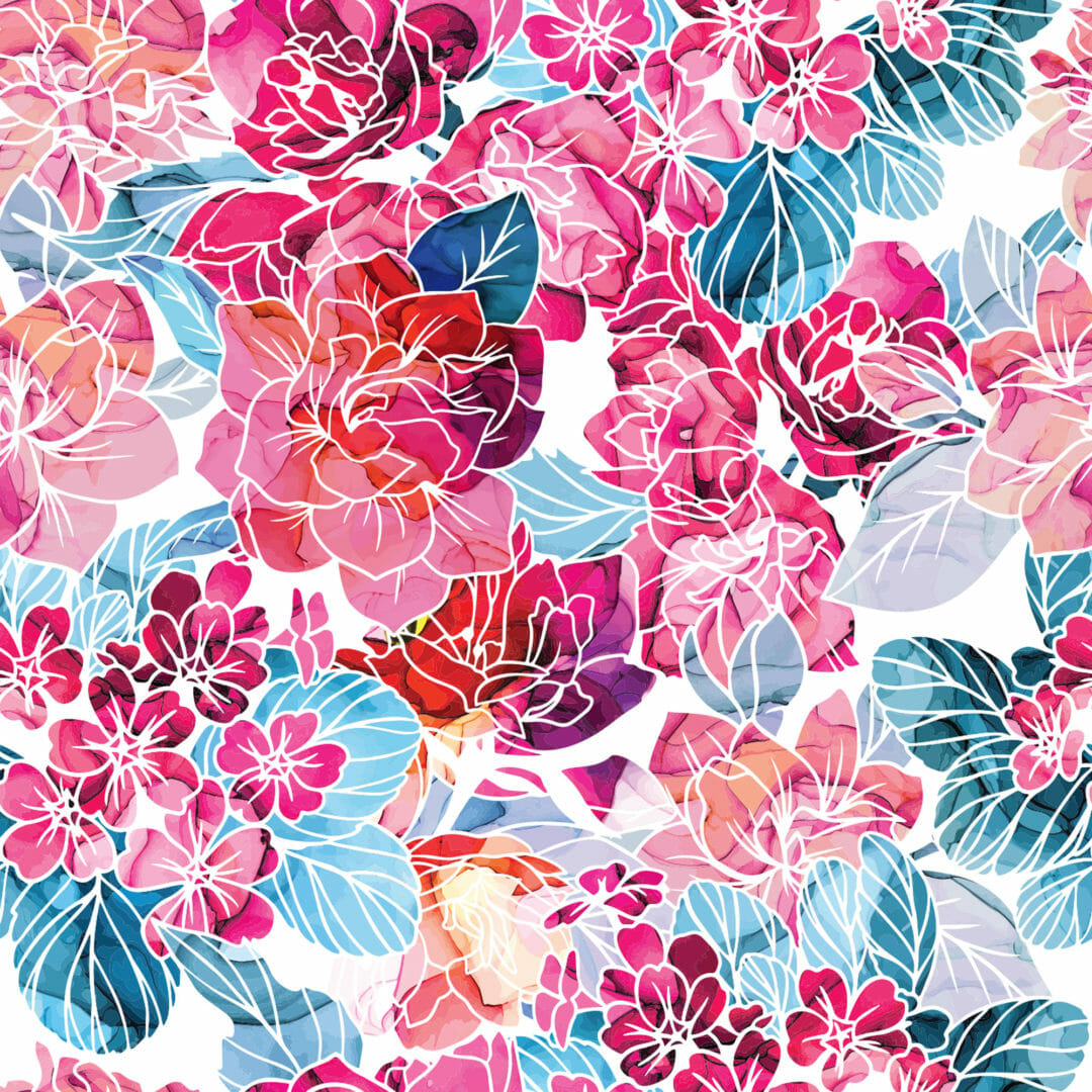 Pink and blue floral removable wallpaper