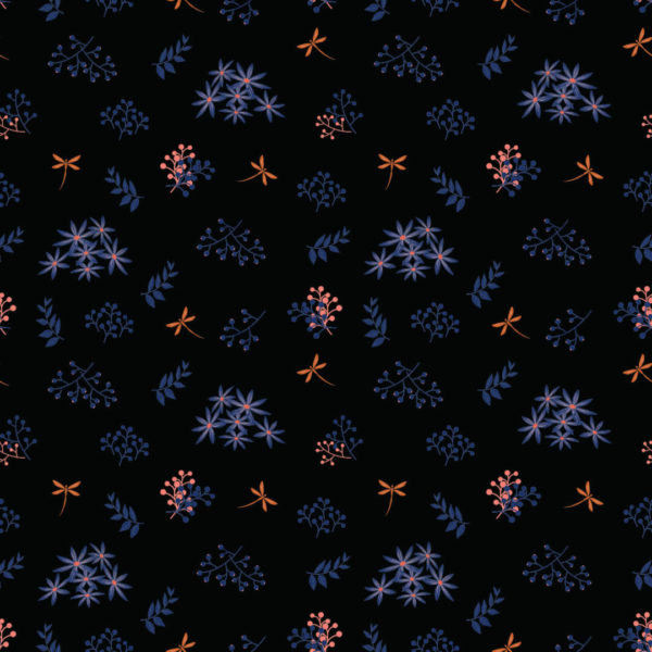 Dark blue floral removable wallpaper