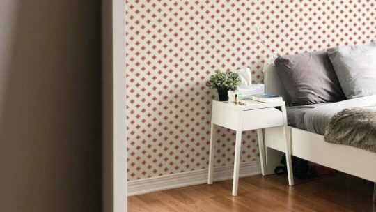 Beige and pink geometric peel and stick wallpaper