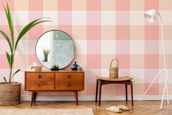Pink gingham self adhesive wallpaper