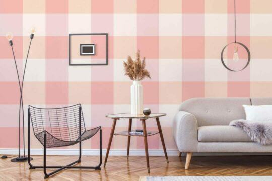 Pink gingham peel and stick removable wallpaper