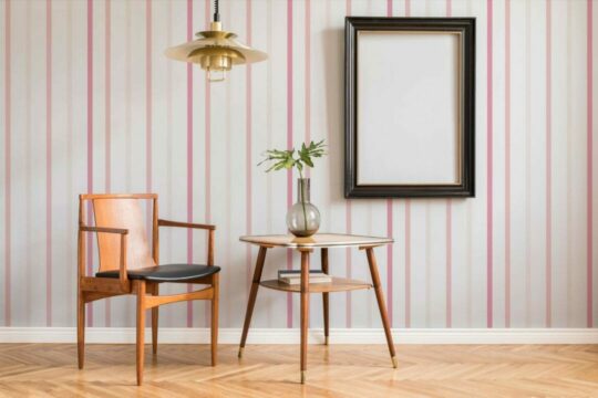 Pink and white striped temporary wallpaper