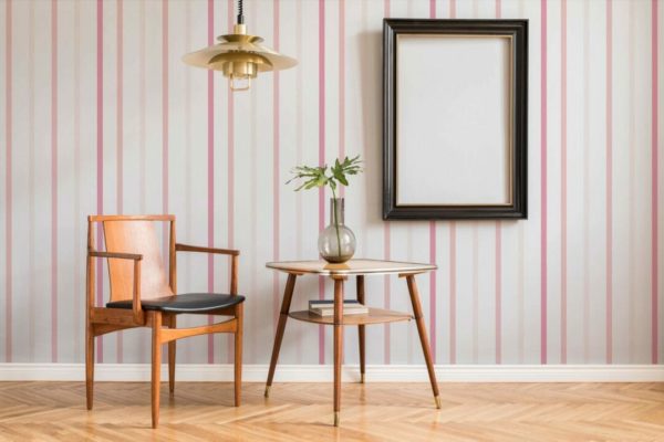 Pink and white striped temporary wallpaper