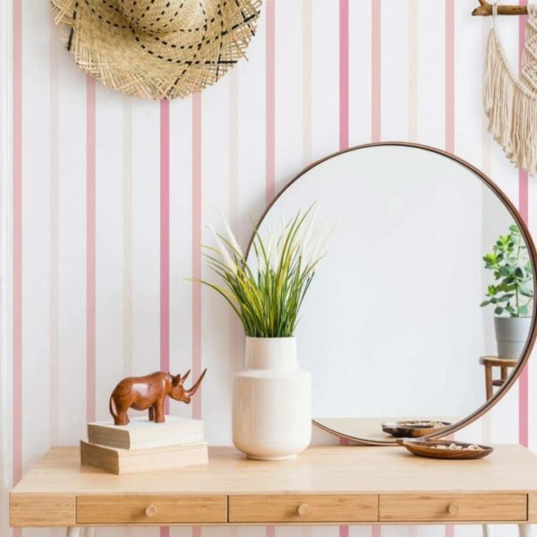 pink striped traditional wallpaper