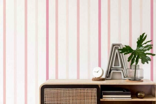Pink and white striped peel stick wallpaper