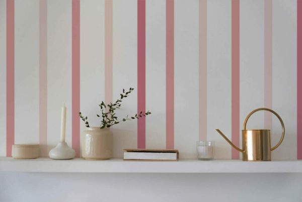 Pink and white striped peel and stick removable wallpaper