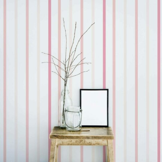 Pink and white striped sticky wallpaper