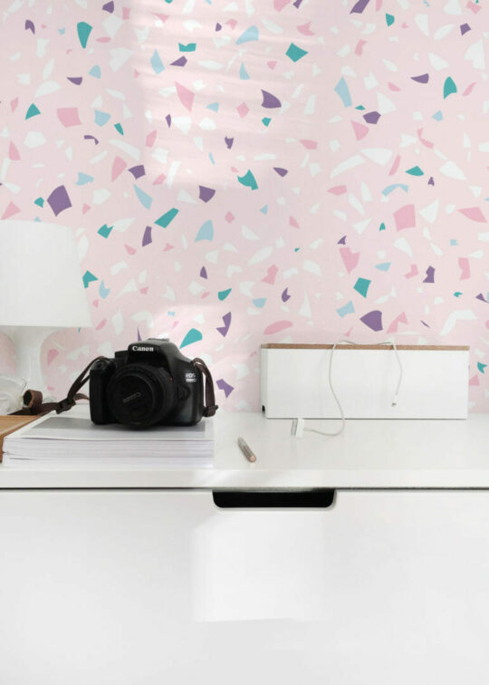 Pink terrazzo peel and stick wallpaper