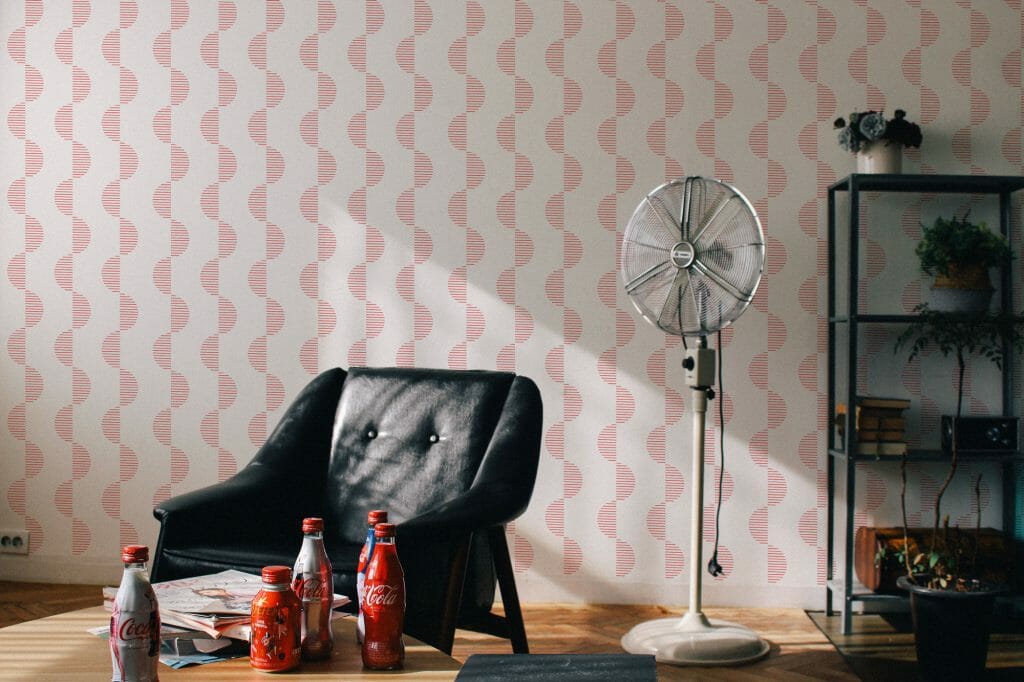 Red and white geometric pattern peel and stick wallpaper - Fancy Walls