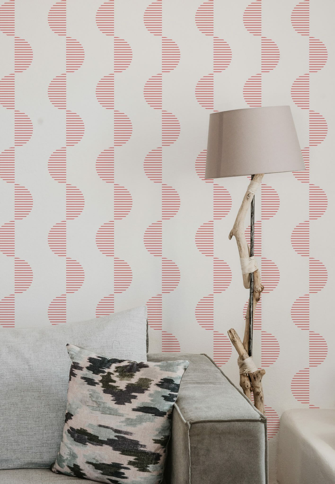 Red and white geometric pattern peel and stick wallpaper - Fancy Walls