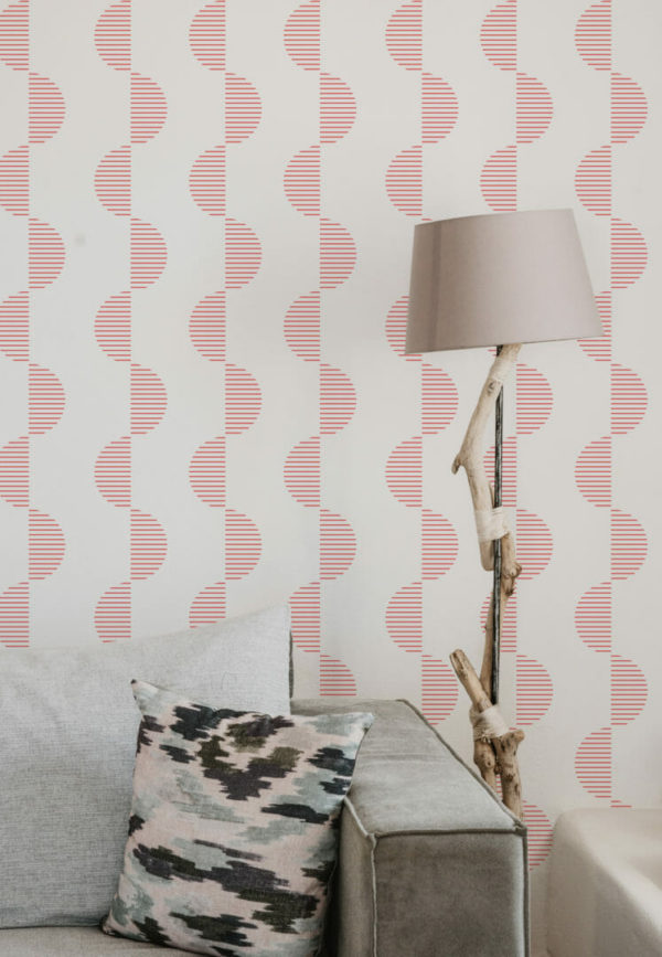 Red and white geometric peel and stick wallpaper