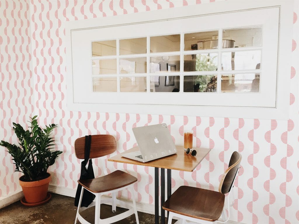 Red and white geometric pattern peel and stick wallpaper - Fancy Walls