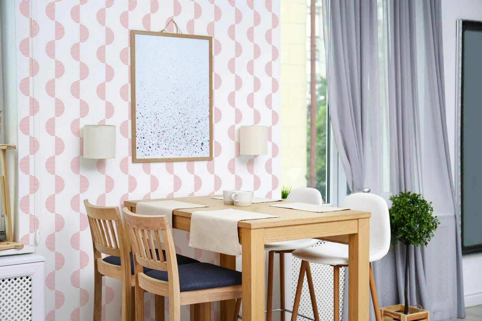 Red and white geometric pattern peel and stick wallpaper - Fancy Walls