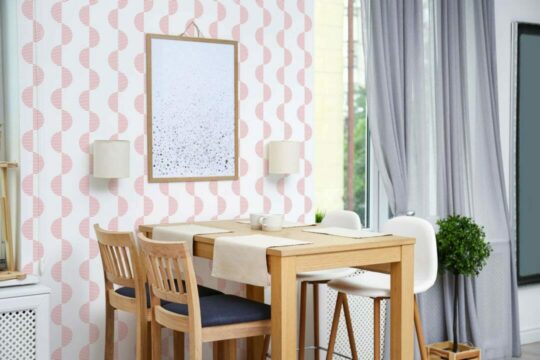 Red and white geometric wallpaper peel and stick
