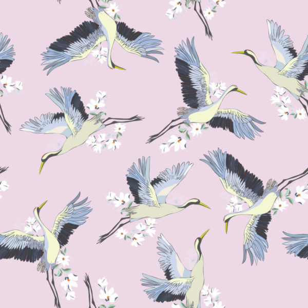white and pink crane adhesive wallpaper