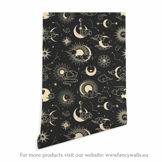 Black and yellow celestial wallpaper peel and stick