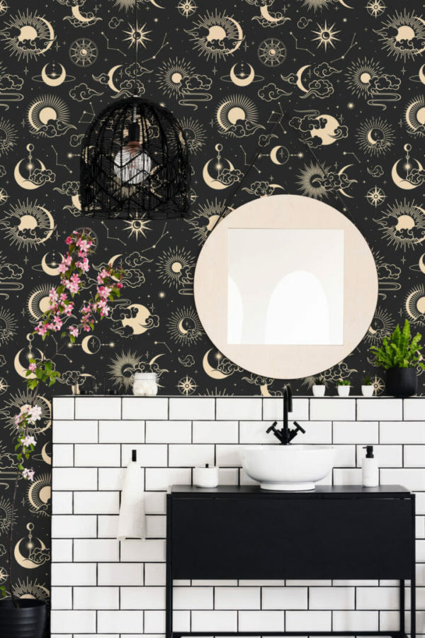 Black and yellow celestial wallpaper for walls