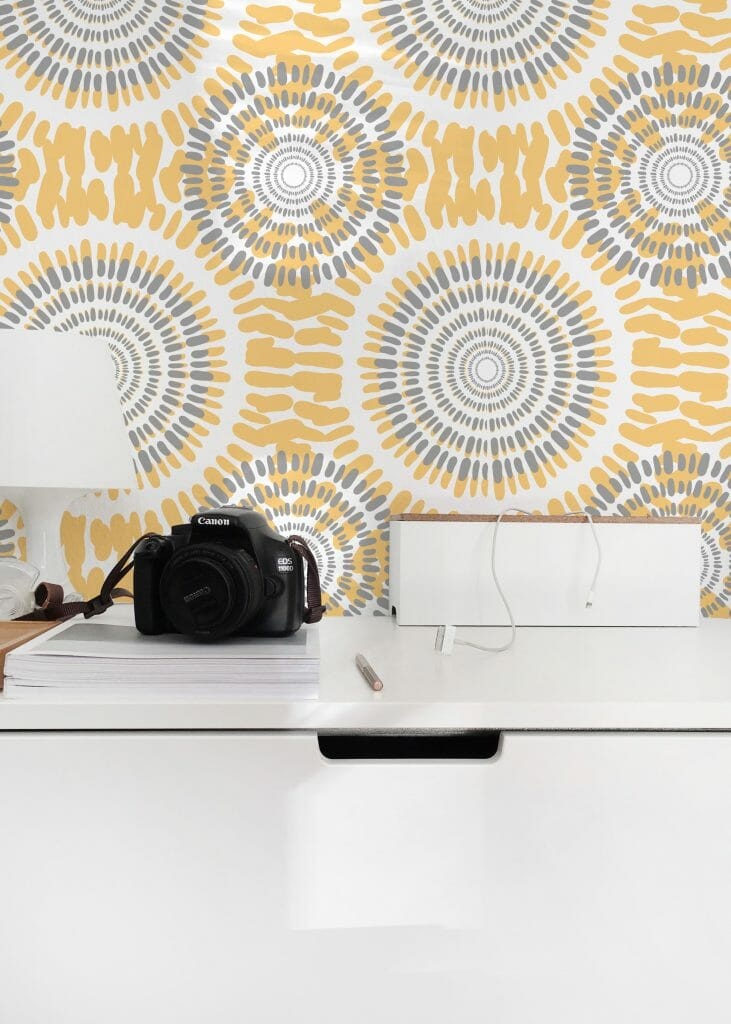 Yellow and gray circle pattern peel and stick wallpaper | Fancy Walls