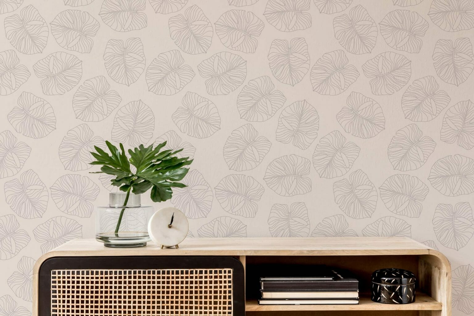 Neutral leaf peel and stick wallpaper Fancy Walls