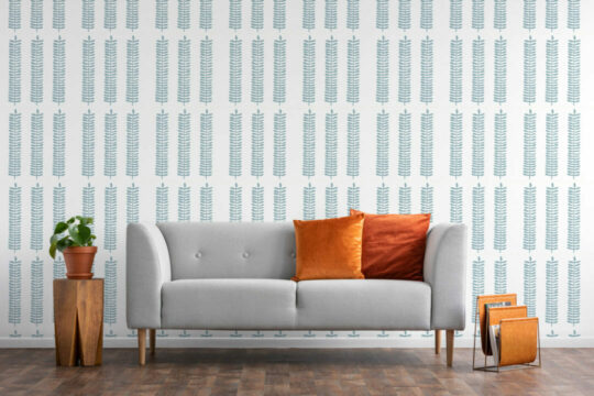 Blue scandinavian leaf peel and stick removable wallpaper