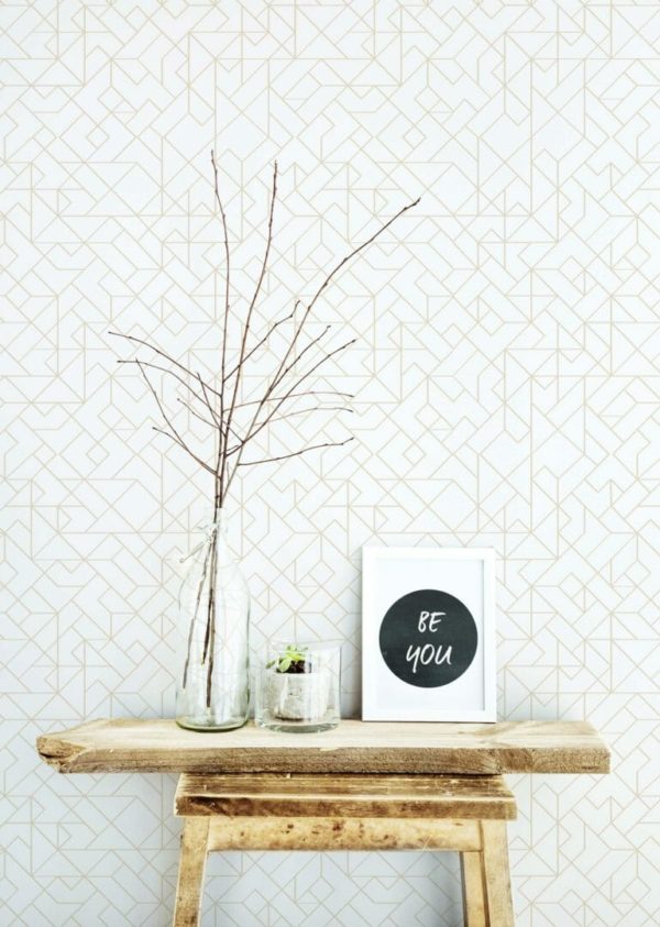 Beige and white geometric pattern sticky wallpaper