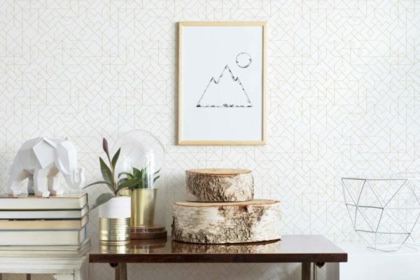 Beige and white geometric pattern wallpaper for walls